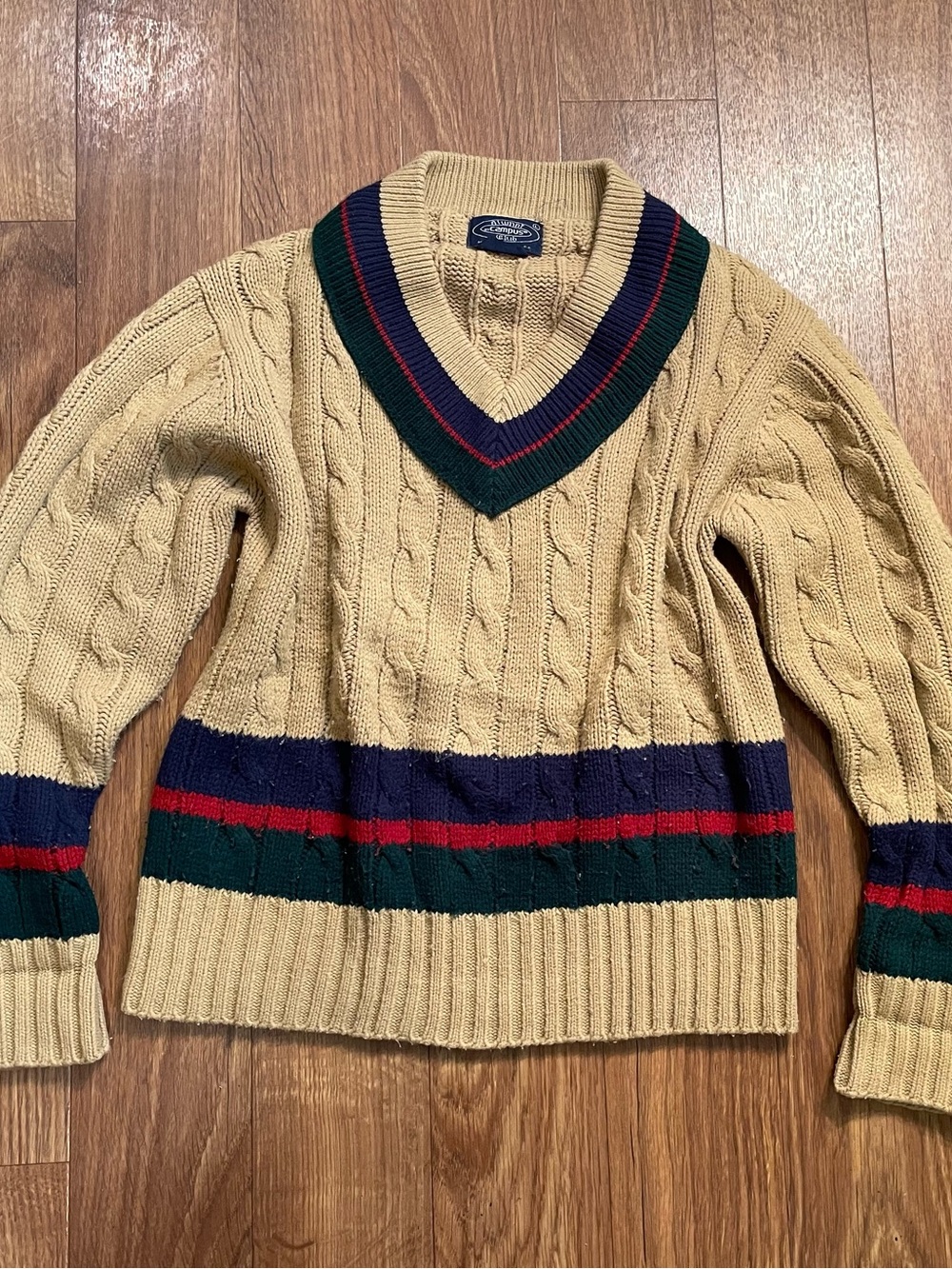 Vintage Campus Lacrosse Sweater Cricket Cable Knit Ivy Prep Country Club Large